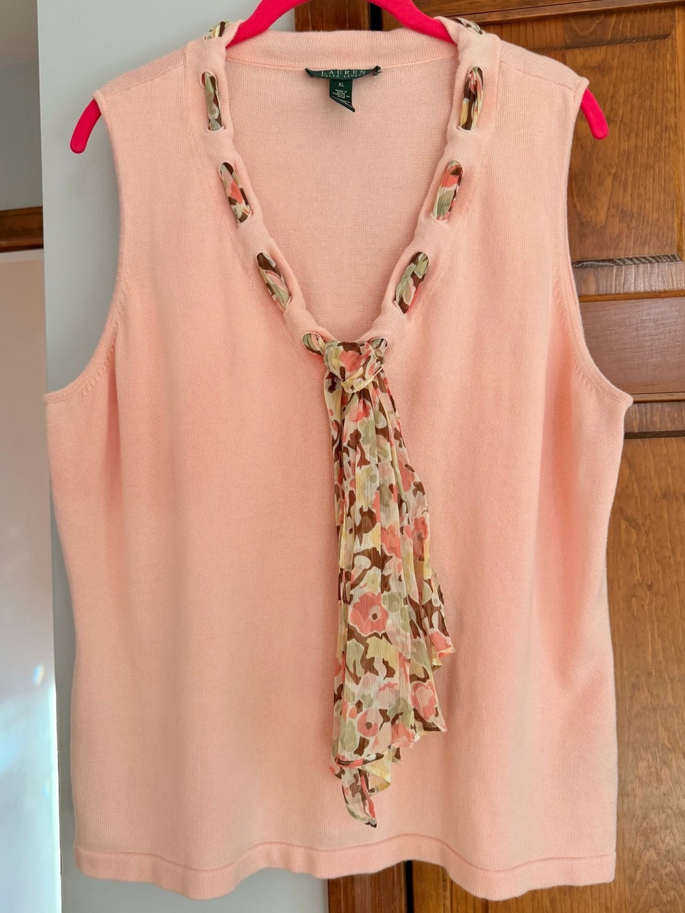 Ralph Lauren Pink Sleeveless Knit Tank with Floral Scarf XL